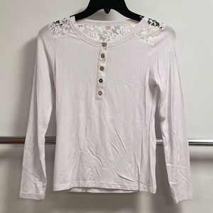 Long Sleeve Henley Rib Top W/ Laceyolk